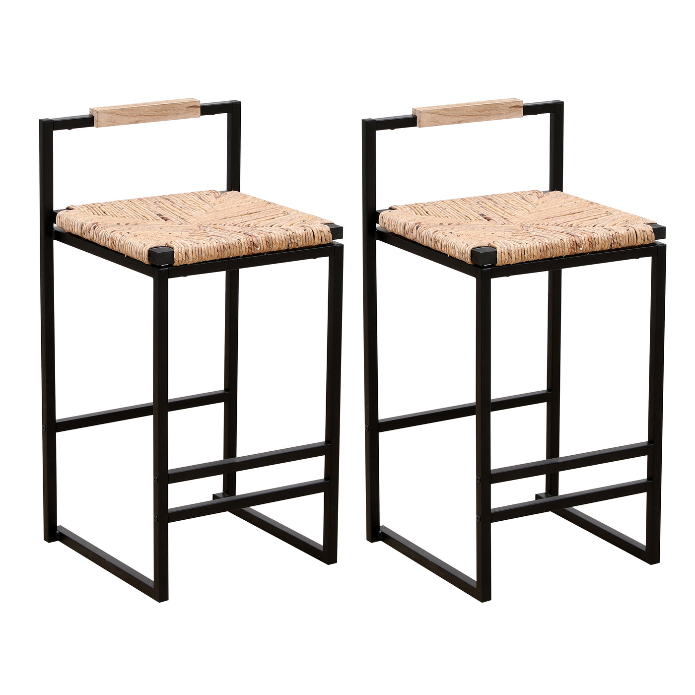 Water Hyacinth Woven Bar Stools Counter Height Metal Frame