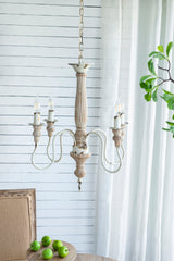 4-Light Wood Chandelier Hanging Fixture Adjustable Chain