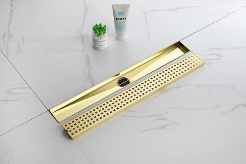 24" Stainless Steel Linear Shower Drain with Hair Strainer Grate