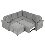 84" Sectional Sofa Convertible Pull-Out USB Gray