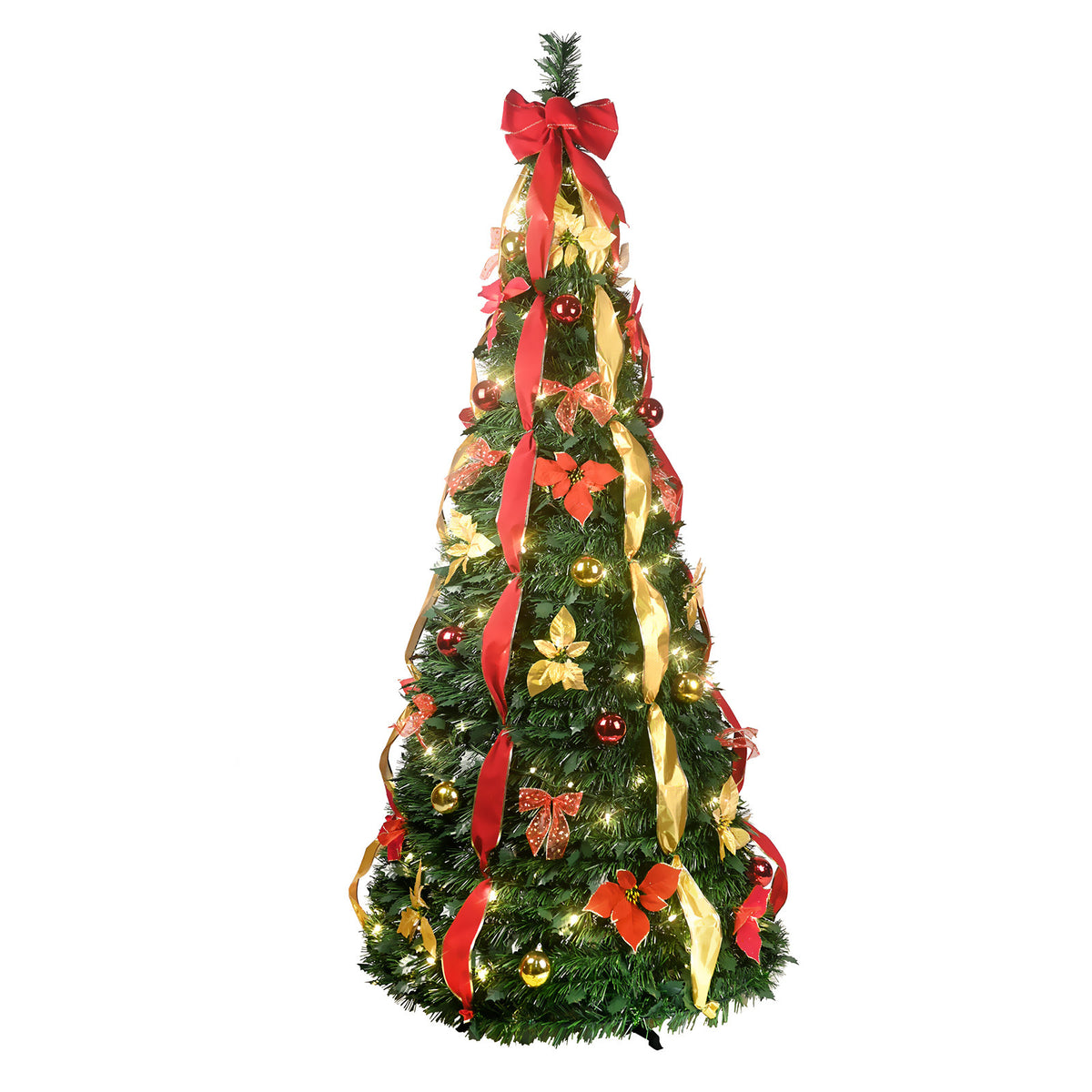 7.5Ft Prelit Pop Up Christmas Tree Decoration, Collapsible Artificial Xmas Tree