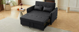 Convertible Sleeper Sofa Bed Loveseat Black PU Leather USB Ports