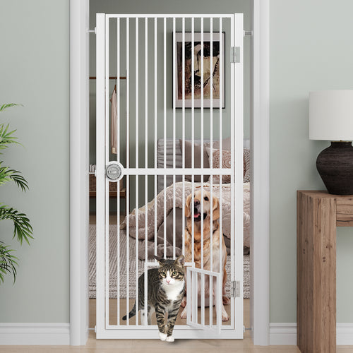 61' Extra Tall Cat Gate for Doorway, Adjustable Wide 30.2'-32.6' Dog Door with