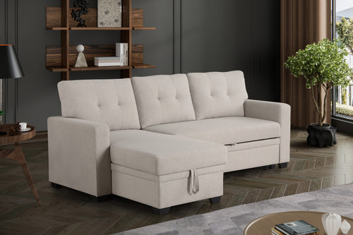 Convertible Upholstered Sectional Sofa with Pull-out Chaise