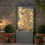30.71" Light Gray Metal Leaf Water Fountain LED Outdoor Patio