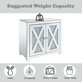 Mirrored Console Cabinet - Glam Faux Diamond Inlay - 2 Doors