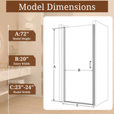 24" W x 72" H Semi-Frameless Circular Pivot Shower Door in Chrome With 1/4"