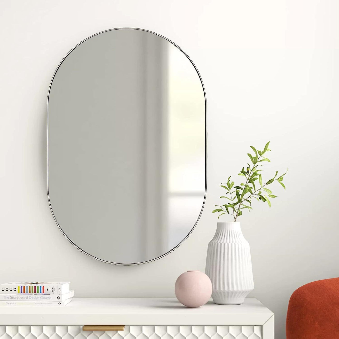 Silver Oval Metal Mirror 20 x 28 Inch