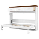 White Twin Size Murphy Bed with 3 Drawers, LVL + MDF Frame, 85.6''L x 15.1''W x 60.5''H