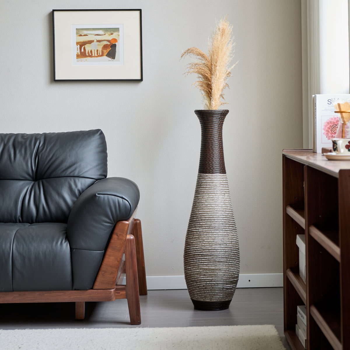 Hand-Woven PVC Rattan Floor Vase, 39.3 Inch Tall Decorative Vase