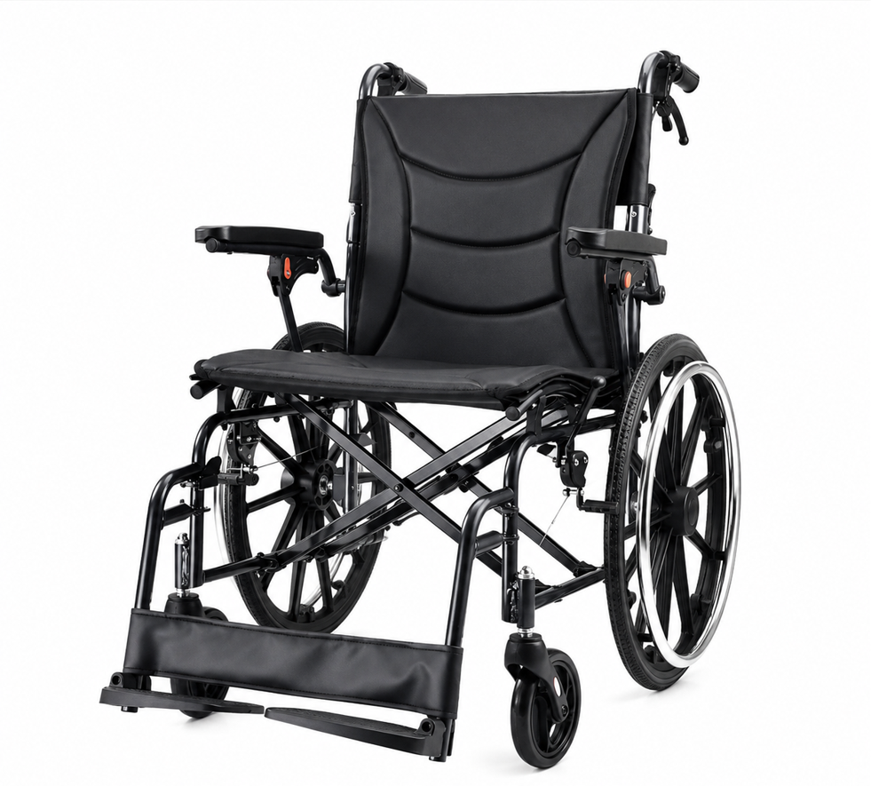 Adult Wheelchair, 20-inch Ergonomic Foldable Aluminum Transport Wheelchair with
