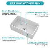 30" White Farmhouse Sink - 30 x 18 x 10 inch Kitchen Sink Apron-front White
