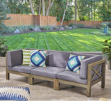 Outdoor Sectional Sofa Set Acacia Wood Dark Gray 3 Piece X Back Design