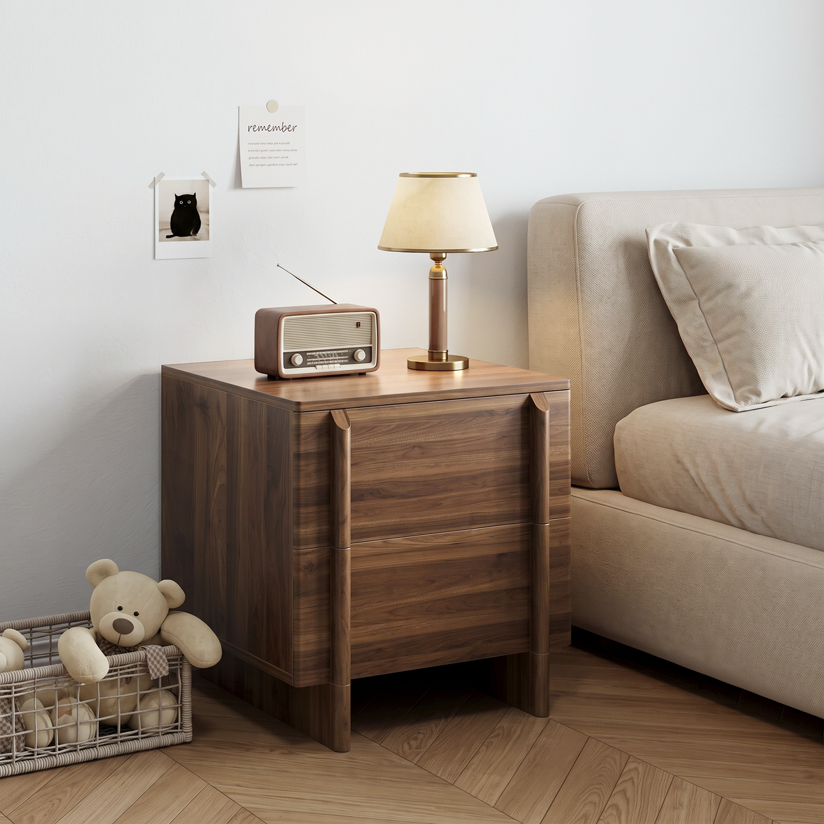 Engineered Wood Nightstand Walnut