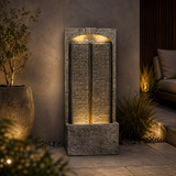 Modern Gray Outdoor Water Fountain LED Lights Resin 39.4