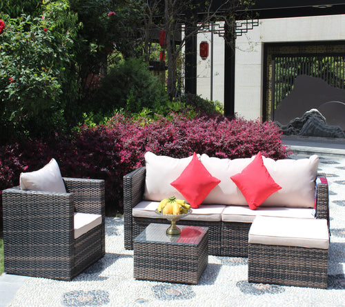 4-Piece Brown Rattan Wicker Cushioned Sectional Patio Set