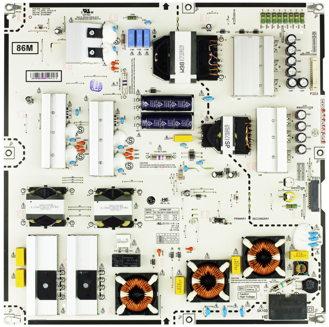 EAY65169951 LG Power Supply, LGP86M-19SP, B12J059951, 86SM9070PUA, 86NANO90UNA,