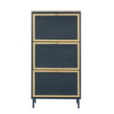 3 Metal Door Shoe Rack, Freestanding Modern Shoe Storage Cabinet, Metal rattan