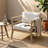 Outdoor Club Chair with Arms - Acacia Wood Arm Chair with Cushion for Patio