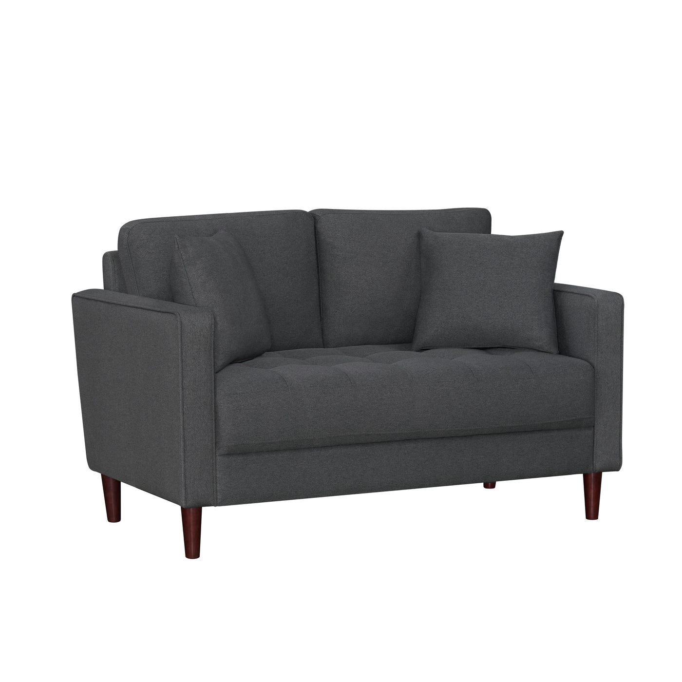 Gray Upholstered Loveseat Plush Cushion Tufted Detail
