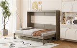 Queen Size Wall Murphy Bed with Storage, Foldable Cabinet Bed with Vanity Desk, Center Mirror & 2 Side Drawers, Distressed Gray(OLD SKU:LP000766AAE)
