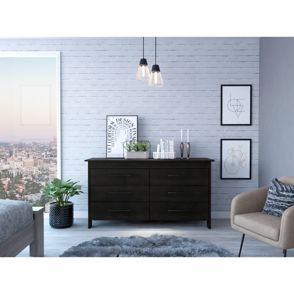 6 Drawer Double Dresser, Black