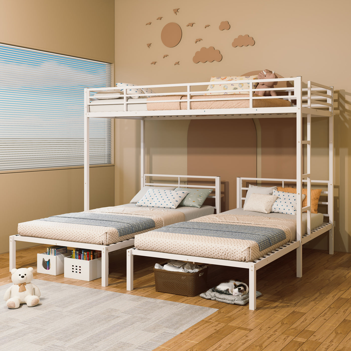 Triple Bunk Bed Metal Twin Separates White Noise Reduced