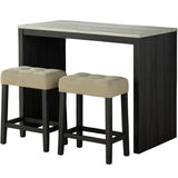 Two-Tone Black Dining Table Set with Beige Tufted Stools