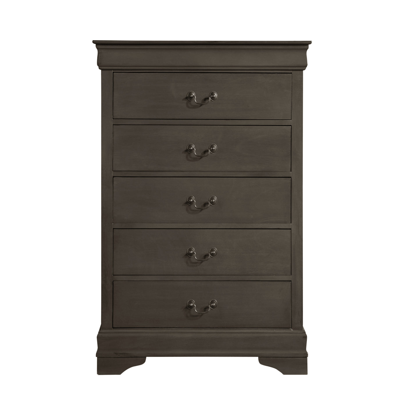 Louis Philippe Gray Stained 5 Drawer Chest Dresser