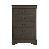 Louis Philippe Gray Stained 5 Drawer Chest Dresser