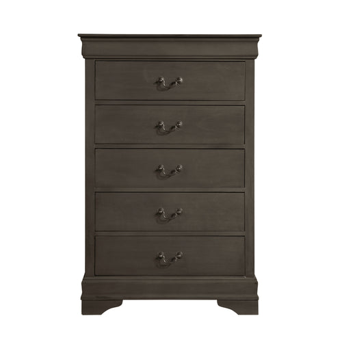 Louis Philippe Gray Stained 5 Drawer Chest Dresser
