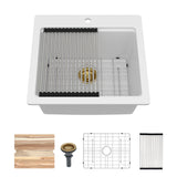 Quartz Bar Sink - 21" x 20" x 9-5/8" White granite composite Workstation
