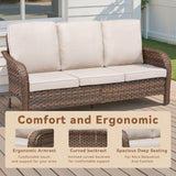 70.9ft PE Wicker Rattan 3 Seat Sofa Outdoor Furniture Set Beige