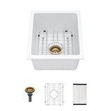 Quartz Kitchen Sink - 14.82" x 17.55" x 8.38" White Granite Composite