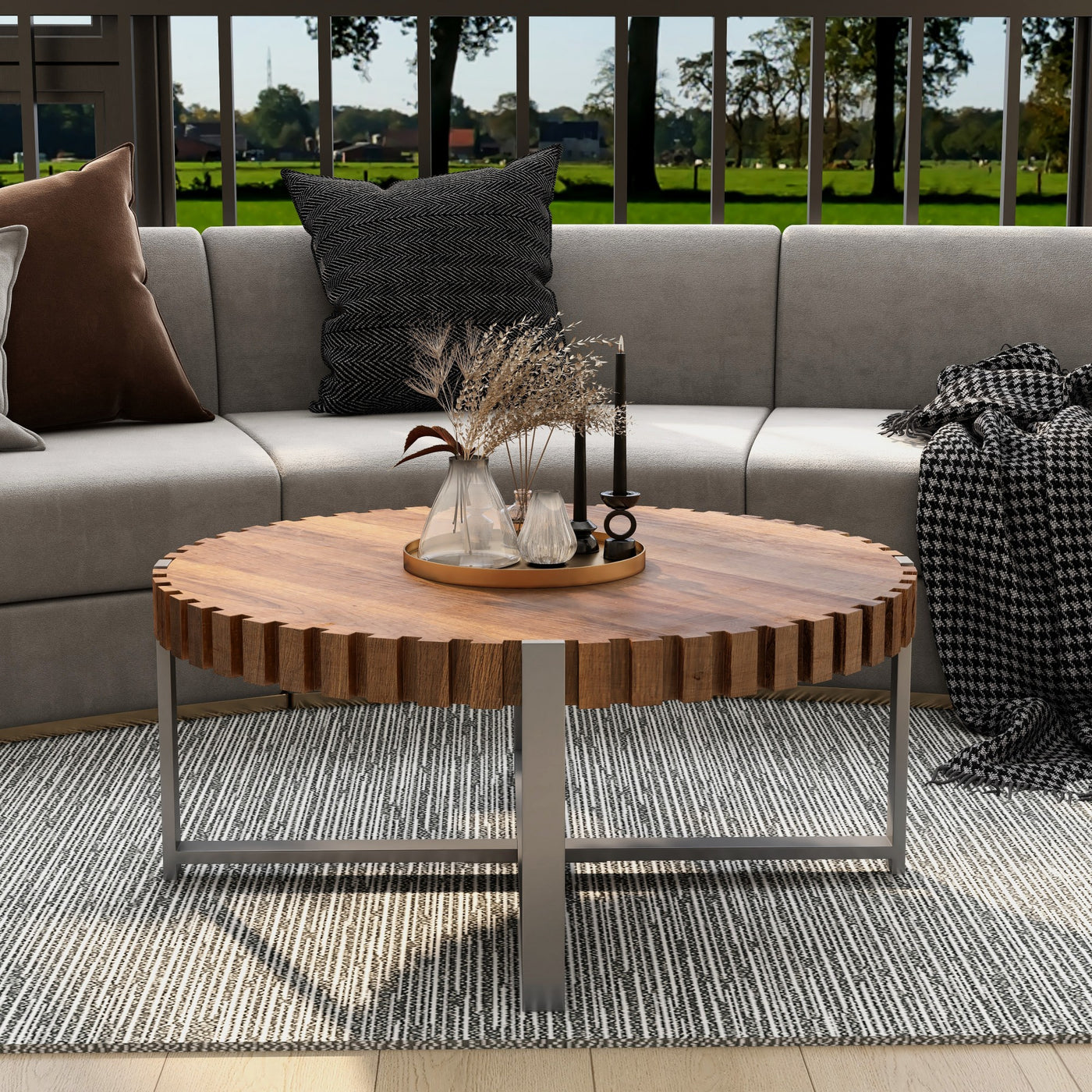 Felief 31.4" Modern Wooden Drum Coffee Table