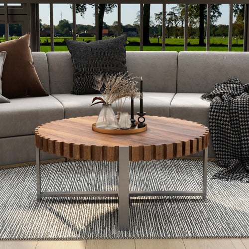 Felief 31.4" Modern Wooden Drum Coffee Table
