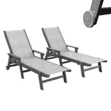Set of 2 Grey HDPE Patio Lounge Chairs with Wheels