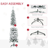 HOMCOM 6' Tall Unlit Snow Flocked Artificial Christmas Tree, Slim Pencil Xmas Tr
