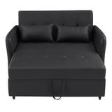 Convertible Sleeper Sofa Bed Loveseat Black PU Leather USB Ports