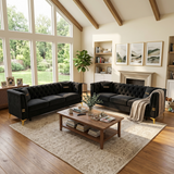 FX-P83 Black Velvet 3-Seater Sofa Set of 2 with Gold Legs