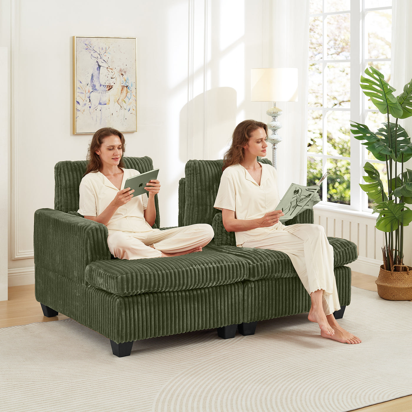 Fluffy Corduroy Loveseat with Adjustable Back