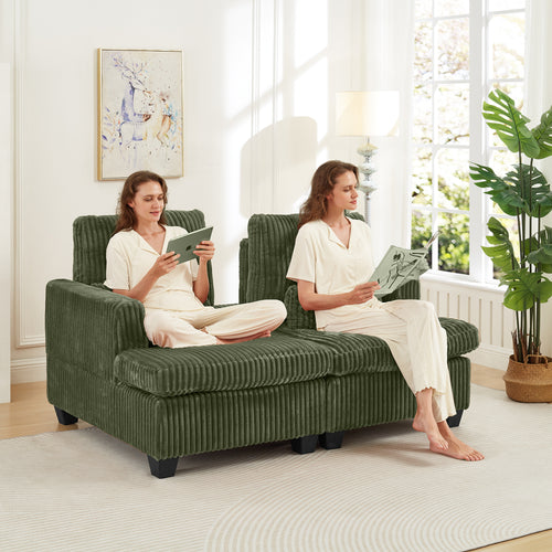 Fluffy Corduroy Loveseat with Adjustable Back