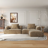 Sectional Sofa L-Shape Deep Seat Polyester Off-White 4 Seat 122 In