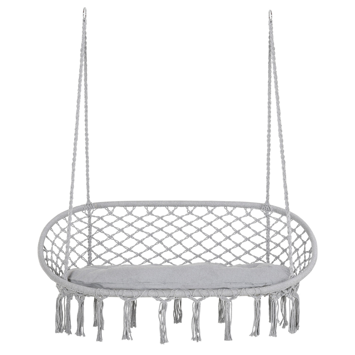 2-Person Macrame Hammock Chair Swing Cotton Rope Grey