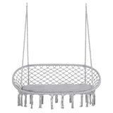 2-Person Macrame Hammock Chair Swing Cotton Rope Grey