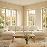 Sectional Sofa U-Shape Corduroy Beige 4 Seat 122 In 2 Ottomans