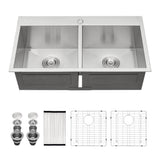 Double Bowl Drop In Sink 33x22 Stainless Steel 18 Gauge