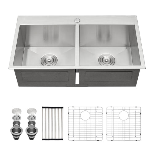 Double Bowl Drop In Sink 33x22 Stainless Steel 18 Gauge