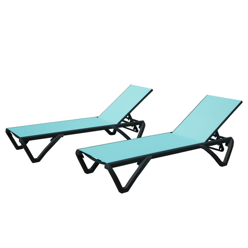 Outdoor Lounge Chair Set Aluminum Blue 5 Position Adjustable 2 Piece
