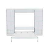 White Queen Size Murphy Bed with Desk and Bookshelf, Pine Wood + MDF, 116.9''L x 84.6''W x 86.8''H